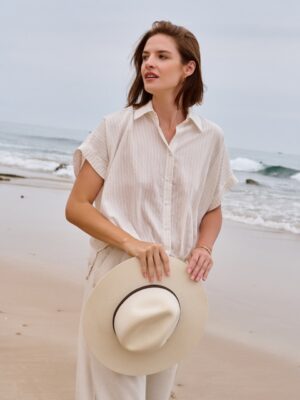 Fantazyjna bluzka z zakładkami Feria beżowa