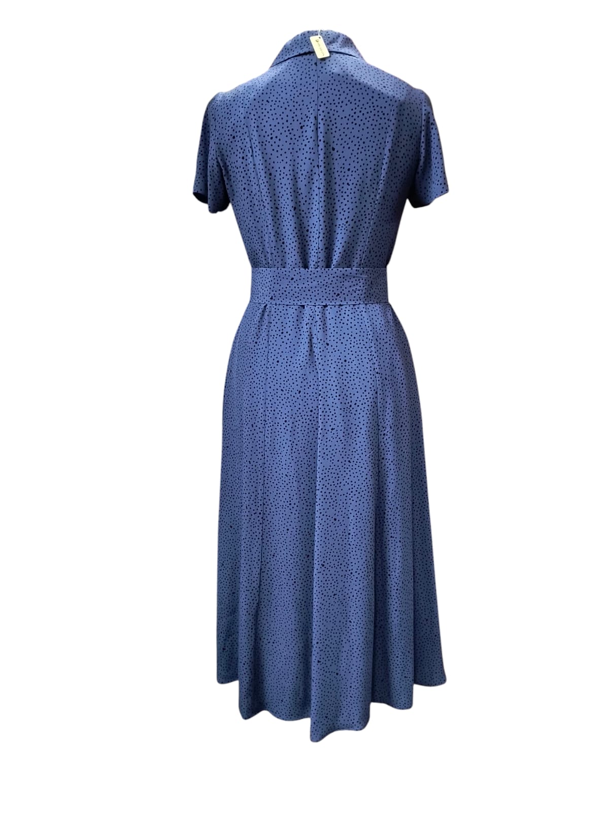 Elegancka niebieska sukienka w granatowe grochy Ezuri - obrazek 3