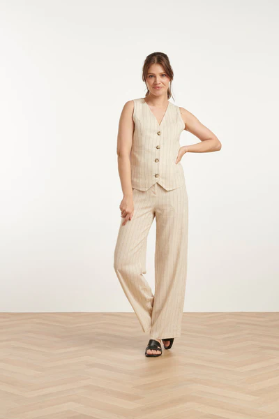 Kamizelka lniana w prążek Piaskowo-czarna Smashed Lemon - obrazek 4