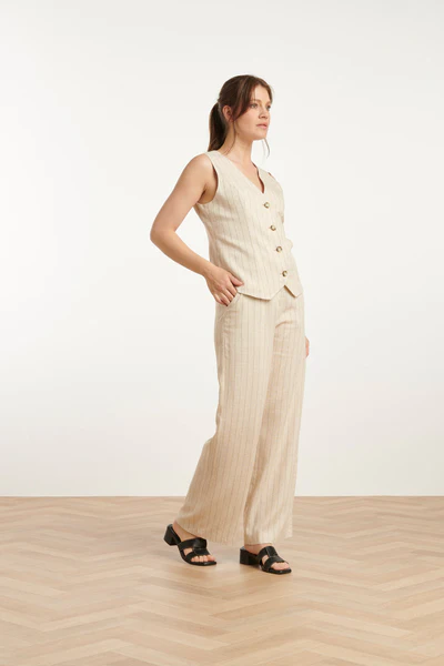 Kamizelka lniana w prążek Piaskowo-czarna Smashed Lemon - obrazek 5