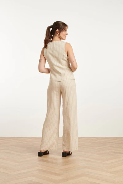 Kamizelka lniana w prążek Piaskowo-czarna Smashed Lemon - obrazek 8