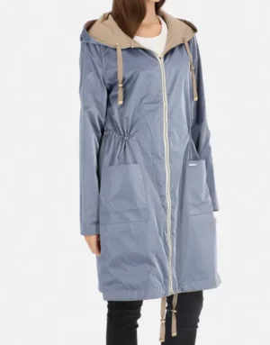 Kurtka damska Carmen beżowo-niebieska dwustronna z kapturem Fratelli