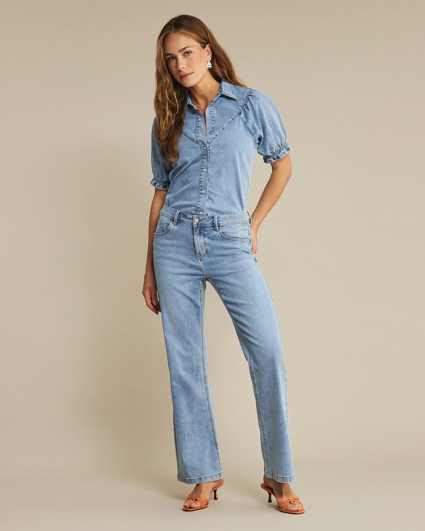 Jeansowa bluzka Victoria Light stone Red Button - obrazek 3