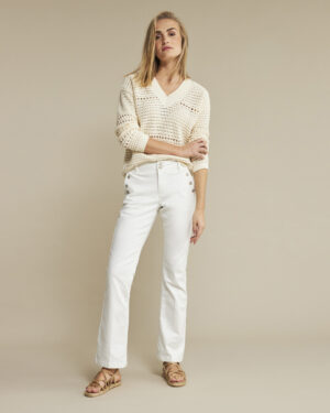 Białe jeansowe spodnie Bibette ecru & buttons ecru Red Button