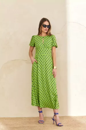 Zielona elegancka sukienka w kropki Ezuri