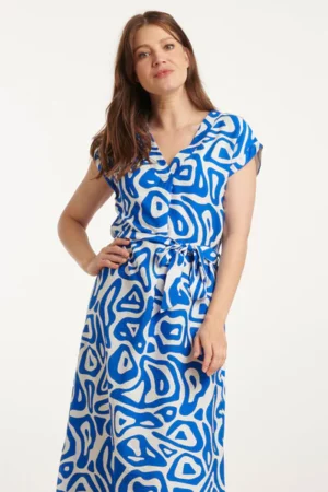 Kobaltowo biała sukienka midi z nadrukiem 25003 Smashed Lemon