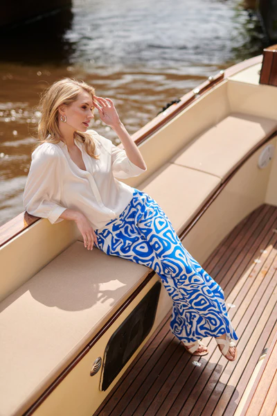 Kobaltowo--białe spodnie z szerokimi nogawkami 25004 Smashed Lemon - obrazek 2