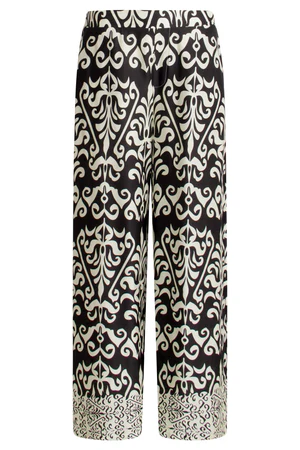 Szerokie spodnie z satyny z nadrukiem ornamentowym | Offwhite-Black Smashed lemon - obrazek 4