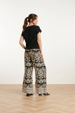 Szerokie spodnie z satyny z nadrukiem ornamentowym | Offwhite-Black Smashed lemon - obrazek 6