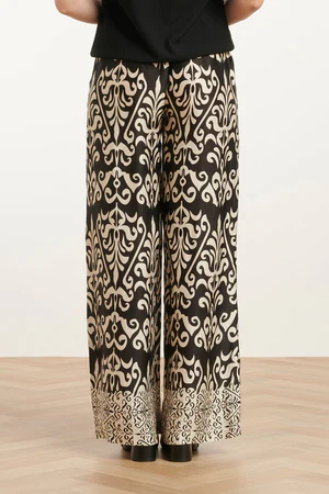 Szerokie spodnie z satyny z nadrukiem ornamentowym | Offwhite-Black Smashed lemon - obrazek 7