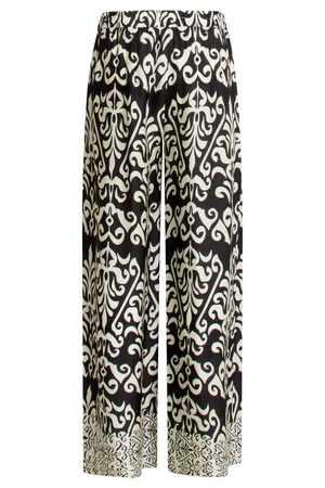 Szerokie spodnie z satyny z nadrukiem ornamentowym | Offwhite-Black Smashed lemon - obrazek 3