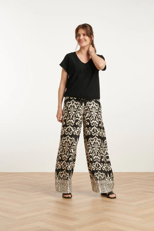 Szerokie spodnie z satyny z nadrukiem ornamentowym | Offwhite-Black Smashed lemon