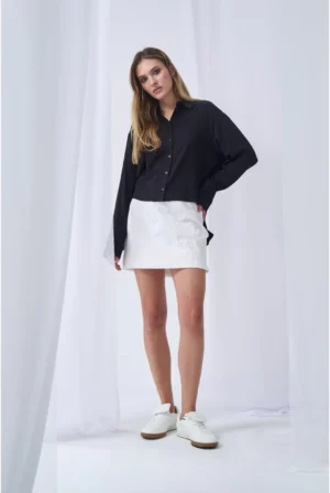 Czarna koszula z wiązaniem - DIJON Cotton Club