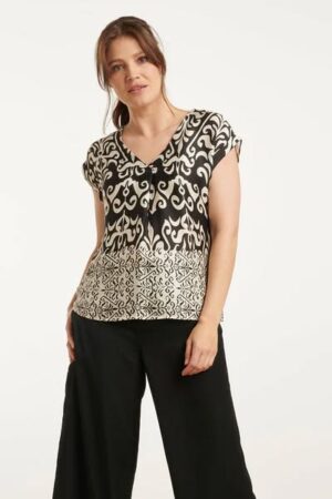 Top z satyny z nadrukiem ornamentowym | Offwhite-Black Smashed lemon