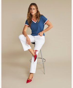 Wiskozowa bluzka z krótkim rękawem Jerry Red Button granat (faded blue)