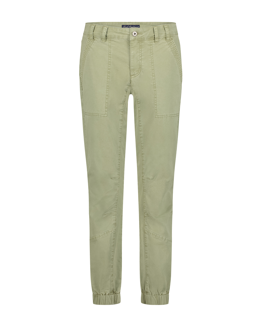 Bawełniane damskie spodnie boyfriend JOY colour summersage Red button szałwiowe SRB4543