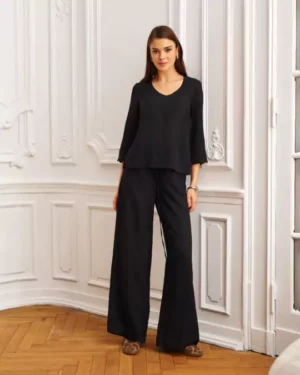 Czarne szerokie lekkie spodnie Ezuri