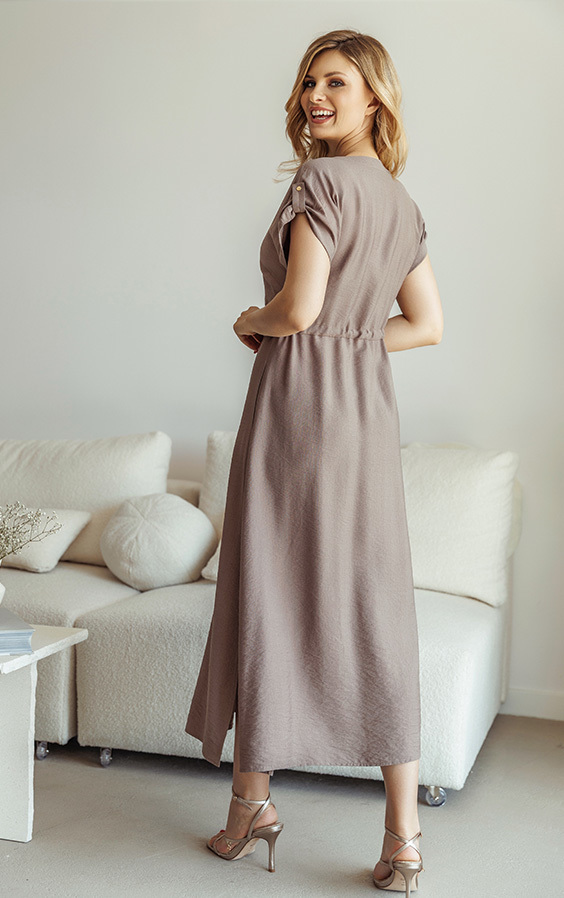 Sukienka Hugette kawowa Kaskada Fashion - obrazek 3