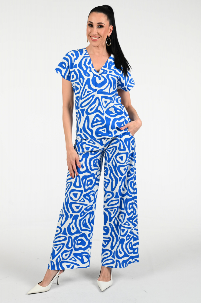 Kobaltowo--białe spodnie z szerokimi nogawkami 25004 Smashed Lemon - obrazek 11