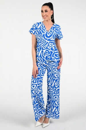 Kobaltowo--białe spodnie z szerokimi nogawkami 25004 Smashed Lemon