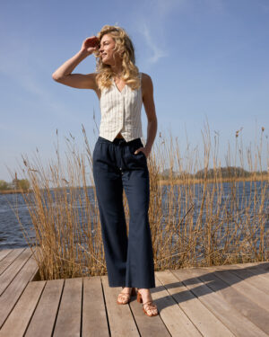 Spodnie Colette bawełna/len L33 granatowy Red Button