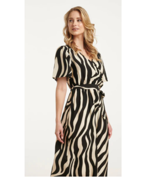 Sukienka midi z nadrukiem w zebrę (Ecru-Czarny) Smashed Lemon