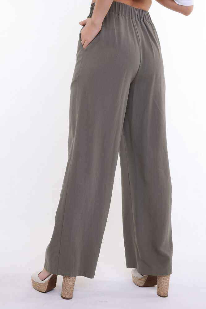 Wiskozowo-lniane luźne spodnie VERTANO khaki TOP-BIS - obrazek 2