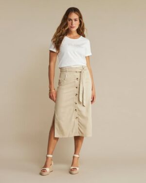 Spódnica z bawełny i lnu na guziki Red Button SRB4576 Pearl