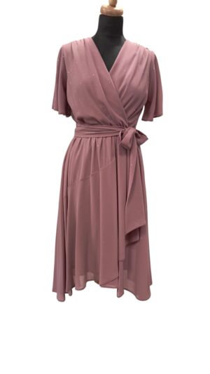 Szyfonowa sukienka Kaya z krótkimi rękawami brudny róż z połyskiem Elizabeth collection