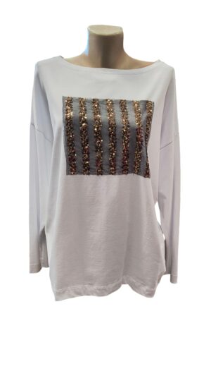 Biała bawełniana bluzka z aplikacją z cekinów LaTynka