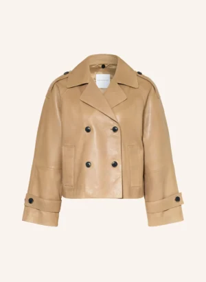 Krótki trencz ze skóry Lotte  w kolorze latte RINO & PELLE