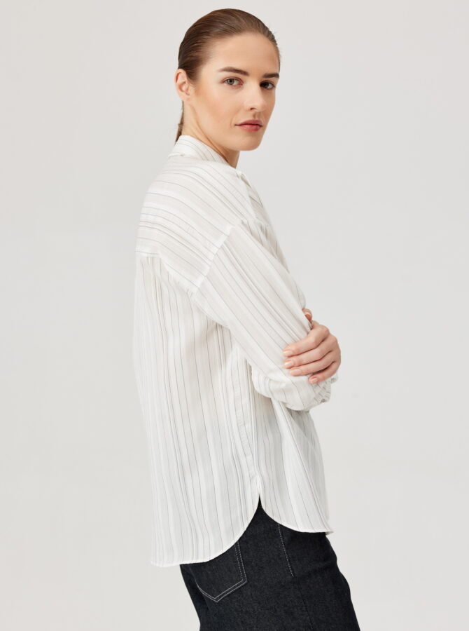 Biała koszula FÉRIA z subtelnym prążkiem - obrazek 5