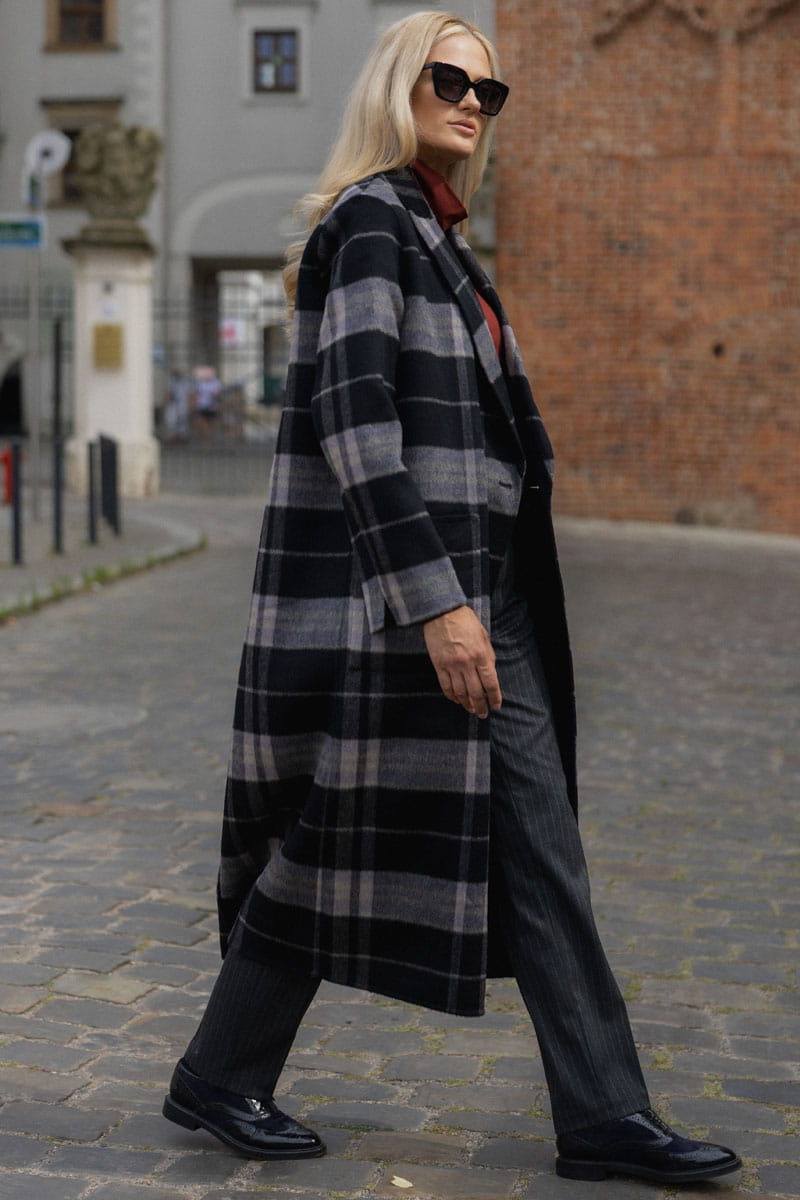 PŁASZCZ ADRIA - DWUSTRONNY W KRATKĘ i CZARNY RINO&PELLE - obrazek 7