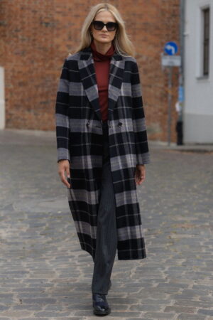 PŁASZCZ ADRIA - DWUSTRONNY W KRATKĘ i CZARNY RINO&PELLE