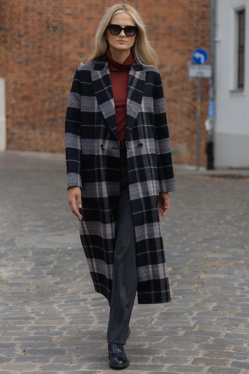 PŁASZCZ ADRIA - DWUSTRONNY W KRATKĘ i CZARNY RINO&PELLE