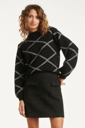 Sweter dzianinowy w kratkę | Czarno-srebrny Smashed Lemon