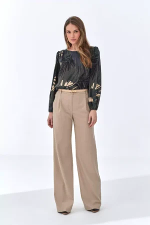 Elegancka zielona bluzka do pracy z nadrukiem Ezuri