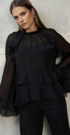 Czarna bluzka z falbanami EZURI