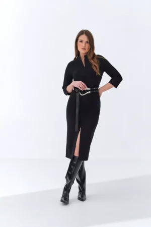 Czarna dzianinowa sukienka gładka Raven Ezuri