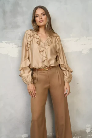 Złota bluzka z falbanami EZURI