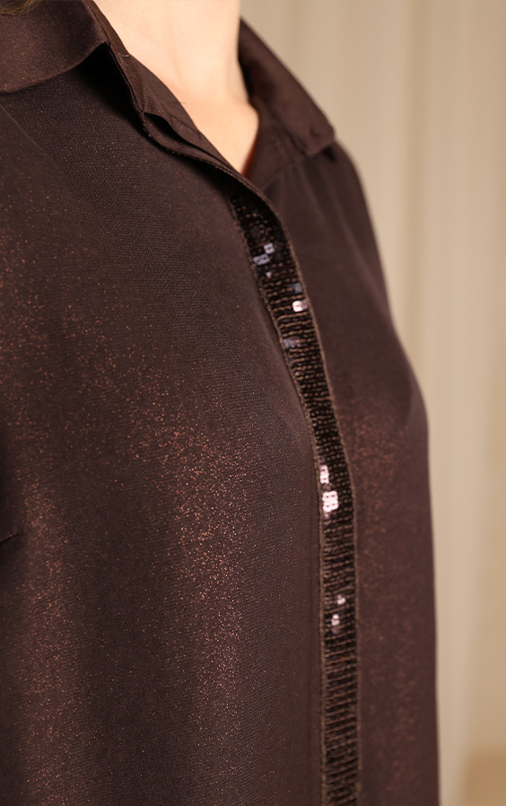 Brązowa koszula z połyskiem Kalina Kaskada Fashion - obrazek 3