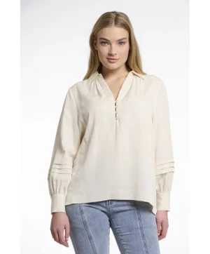 Elegancka bluzka z ozdobnymi rękawami w kolorze budyniowym Igone Rino & Pelle