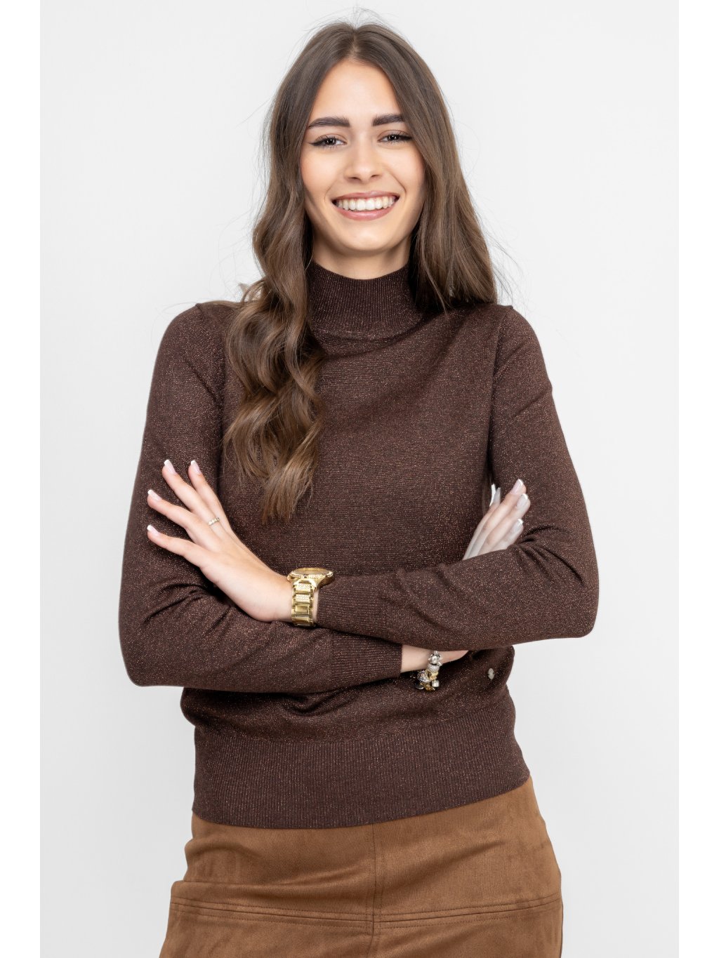 Sweter z lureksową nitką w kolorze ciemnobrązowym Red Button