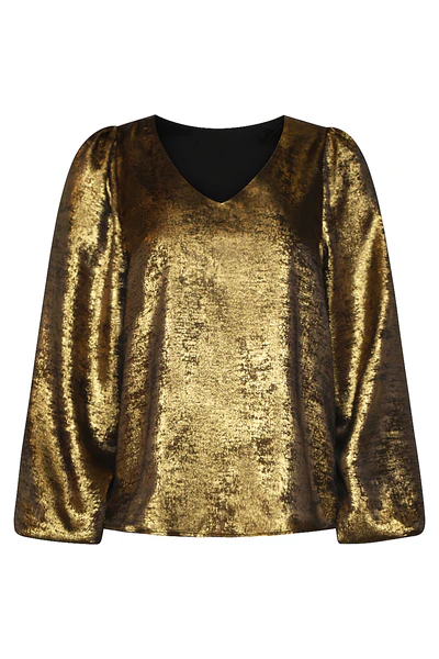 Złota błyszcząca, luźna bluzka Smashed Lemon - obrazek 2