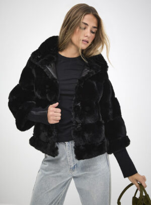 Czarna kurtka ze sztucznego futra Feline Rino&Pelle