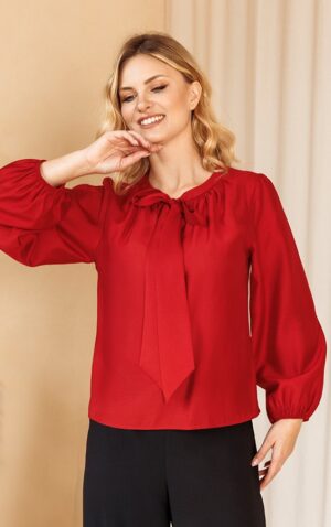 Czerwona bluzka z wiązaniem Teby Kaskada Fashion