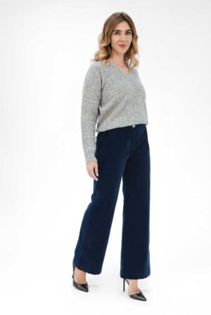 Granatowe sztruksowe spodnie Maxine Blue East Drive- Iber