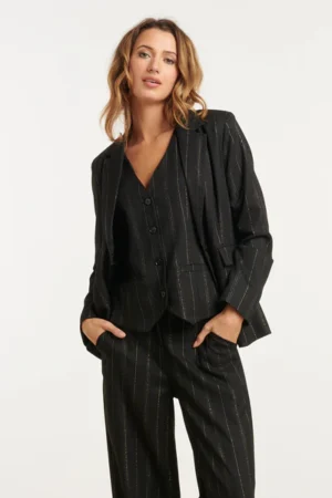 Czarna marynarka w subtelne srebrne paski  Smashed lemon