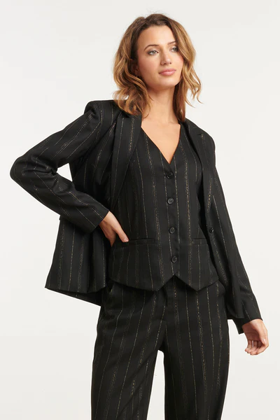 Czarna marynarka w subtelne srebrne paski Smashed lemon - obrazek 4