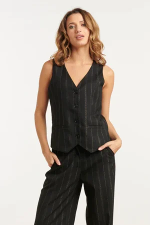 Czarna kamizelka z drobnym wzorem w paski smashed lemon